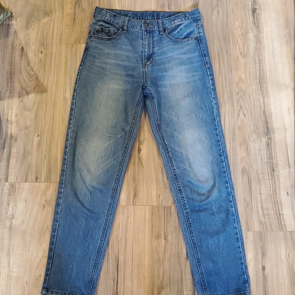 Mid wash straight leg blue jeans